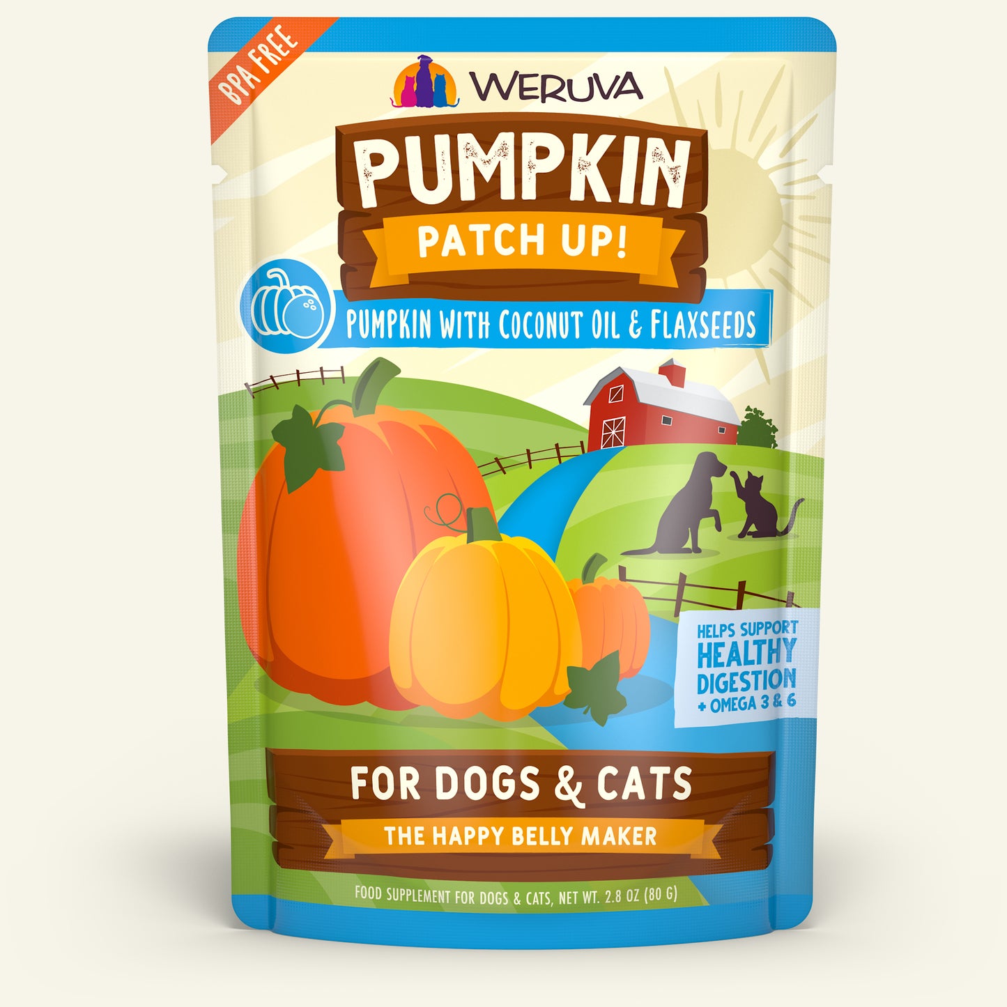 Weruva Pumpkin Patch up! Food Suppliment for dogs and cats 2.8 oz Pouch Pumpkin with Coconut Oil & Flaxseeds