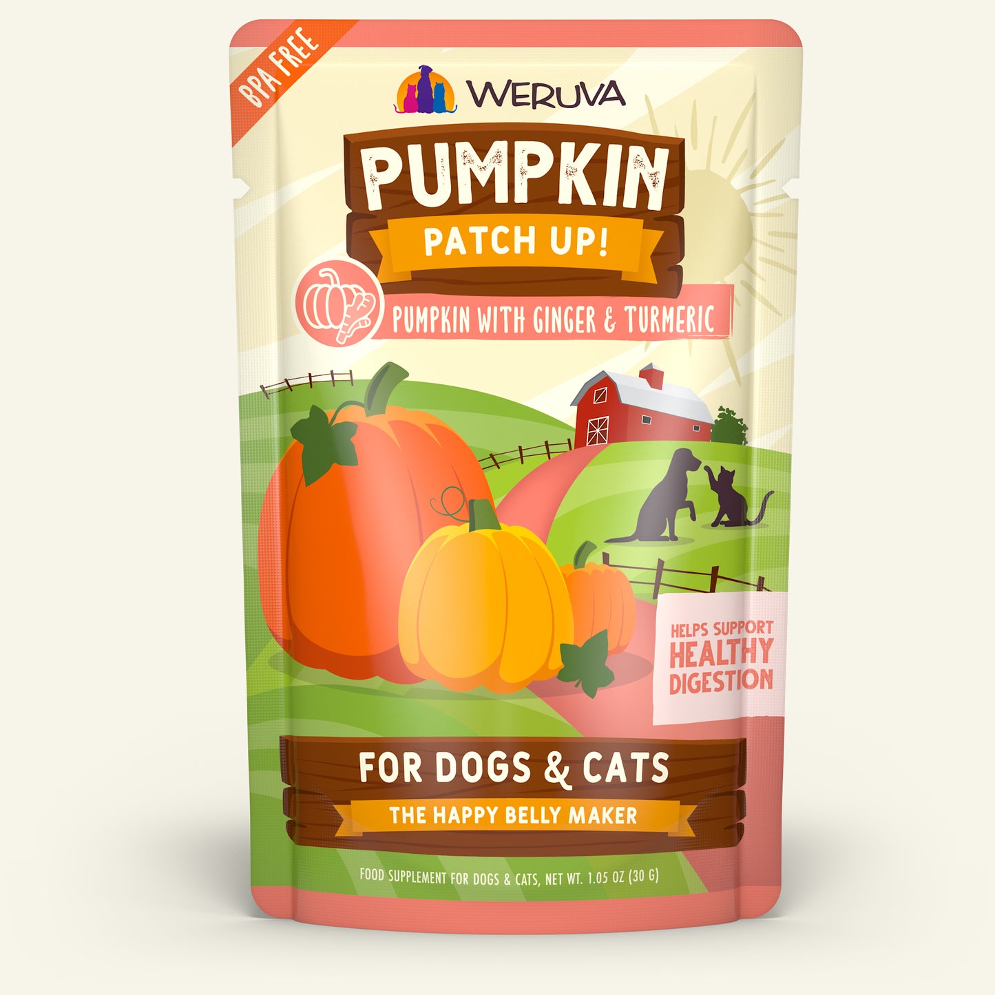 Weruva Pumpkin Patch up! Food Suppliment for dogs and cats 1.05 oz Pouch Pumpkin with Ginger & Turmeric
