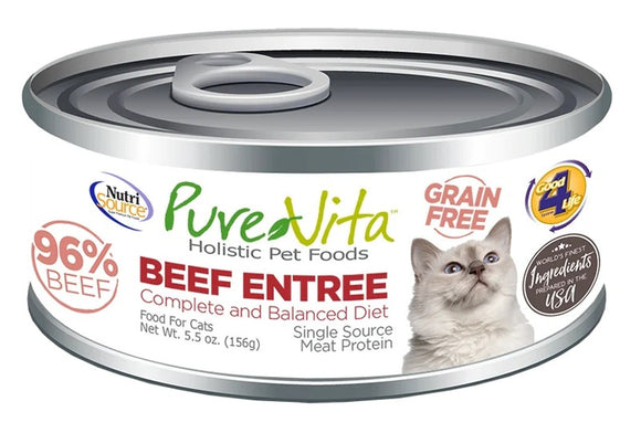 Pure Vita 5oz 96 Percent Grain Free Beef & Beef Liver Entree Canned Cat Food