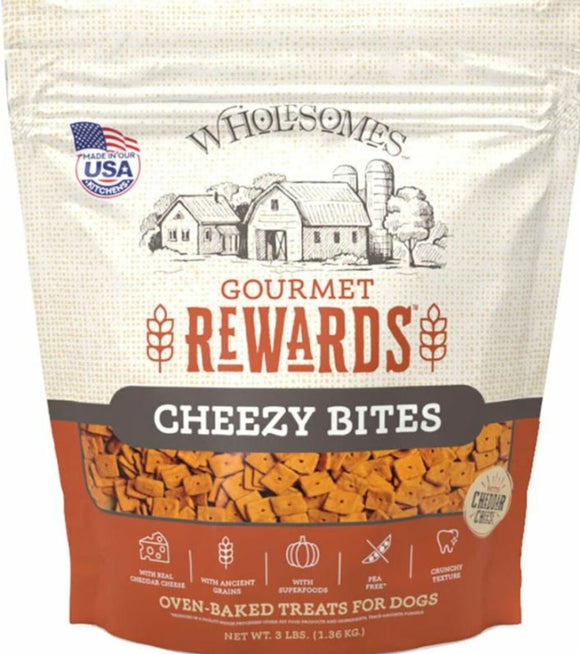 Wholesome 3 lbs Gourmet Rewards Cheezy Bites Dog Biscuits, Cheddar Cheese