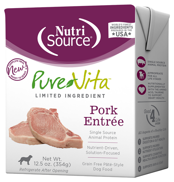 Pure Vita Wet Dog Food 12.5oz Grain Free Pork Pate