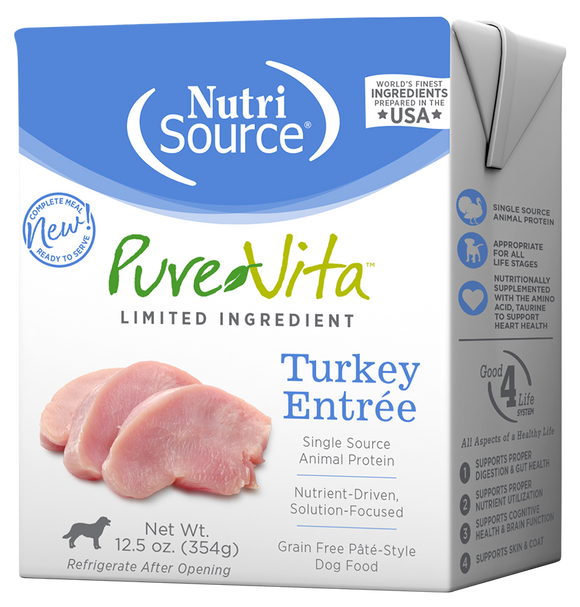 Pure Vita Wet Dog Food 12.5oz Grain Free Turkey Pate
