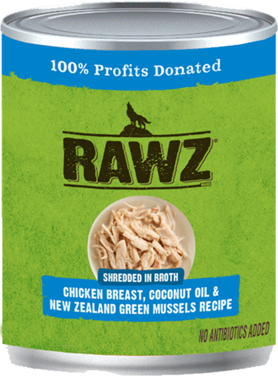 Rawz Shreddded Chicken, Coconut Oil New Zealand Green Mussel Dog Food 10oz