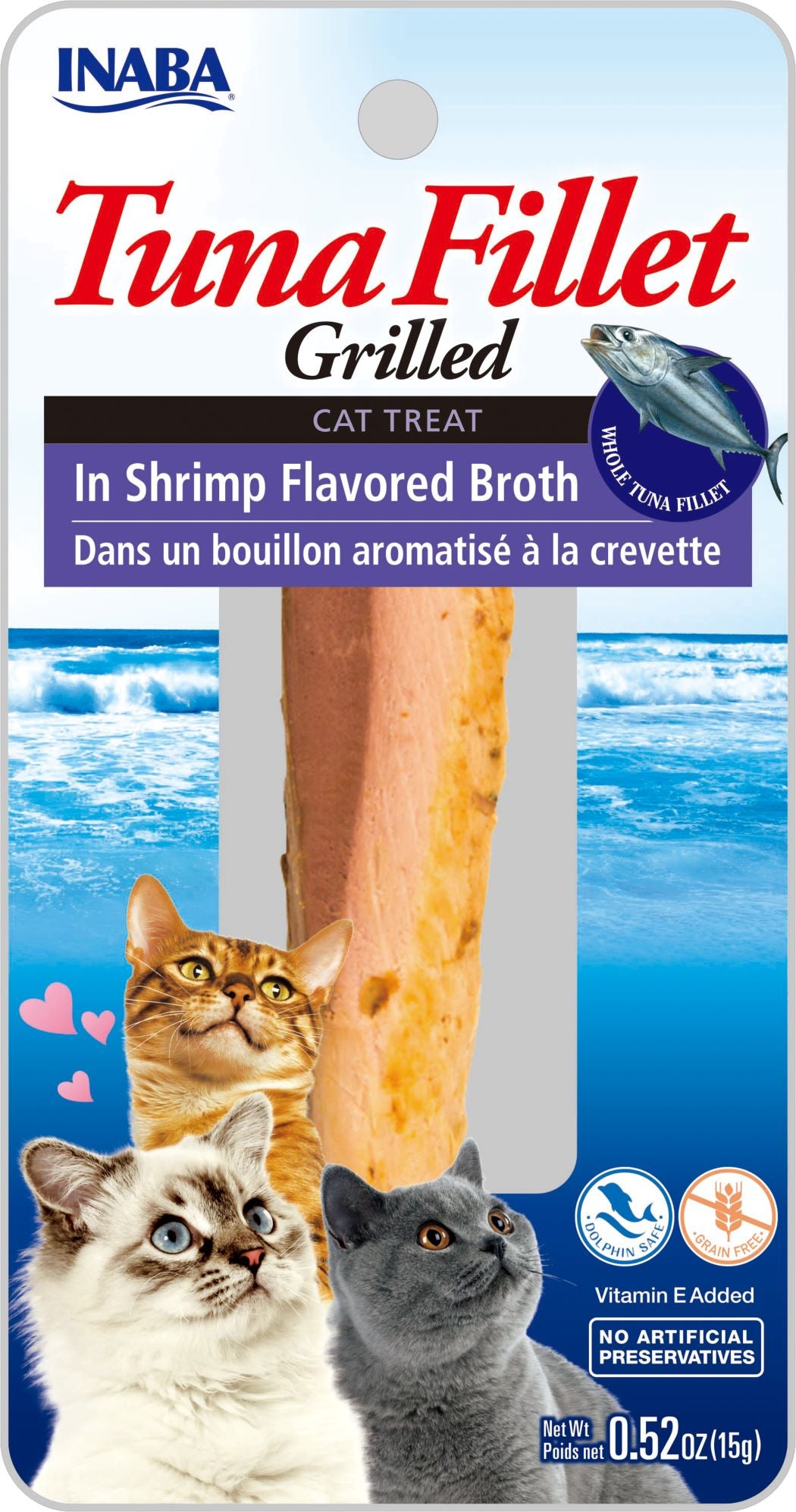 INABA Premium Hand-Cut Grilled Tuna Fillet Cat Treats w Vitamin E 0.52 oz Shrimp Broth