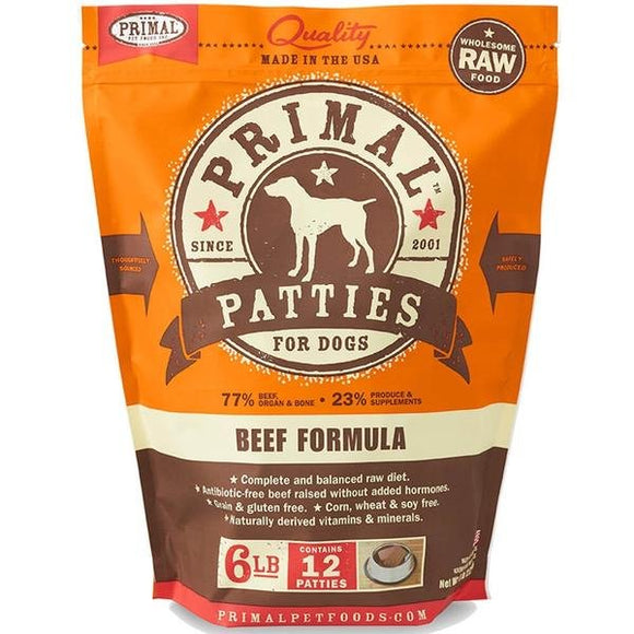 Primal Frozen Raw Beef Patty Dog Food 6 lb