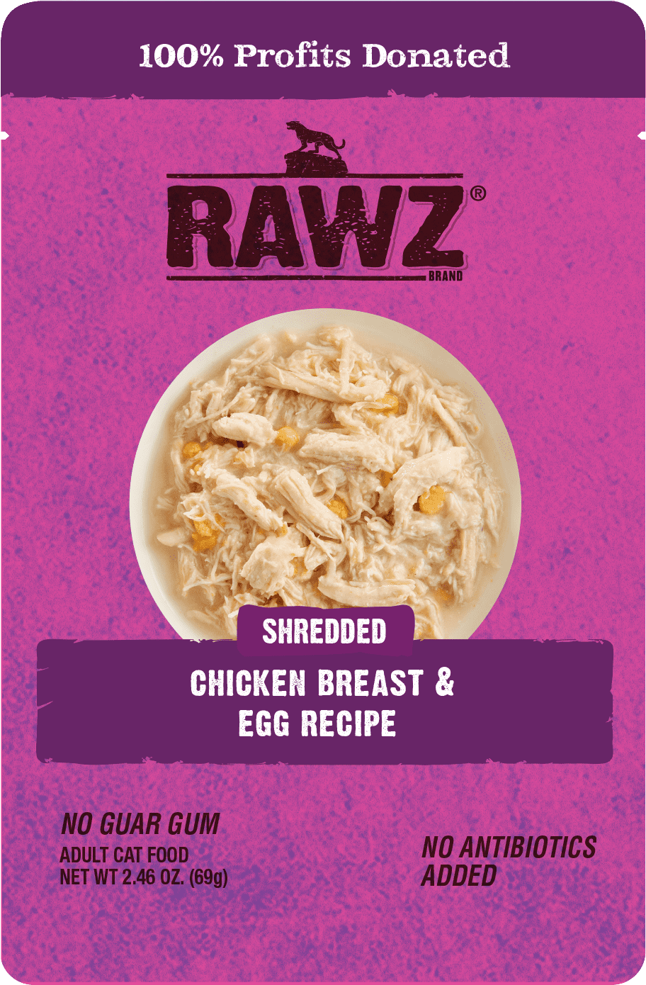 Raws Wet Cat Food 2.4oz Pouch Shreds Chicken and Egg