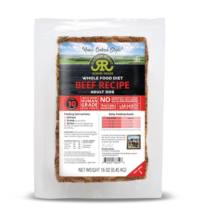 Raised Right Beef Recipe Frozen Dog Food 1lb