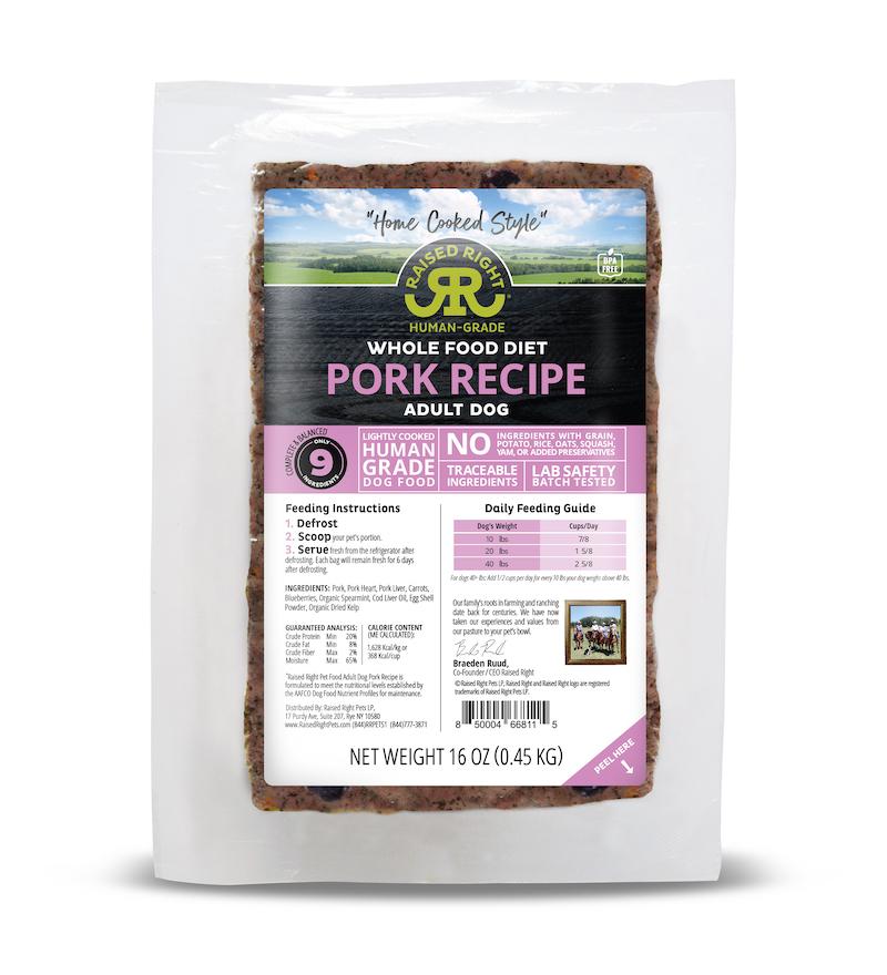 Raised Right Pork Recipe Frozen Dog Food 1lb