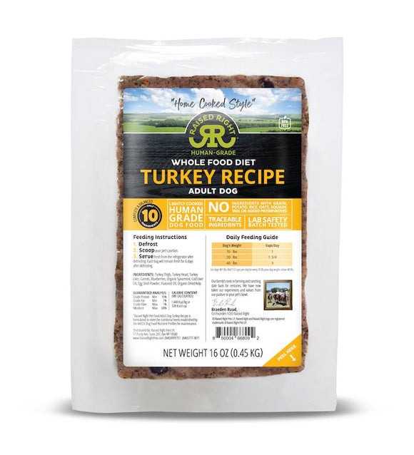 Raised Right Turkey Recipe Frozen Dog Food 1lb
