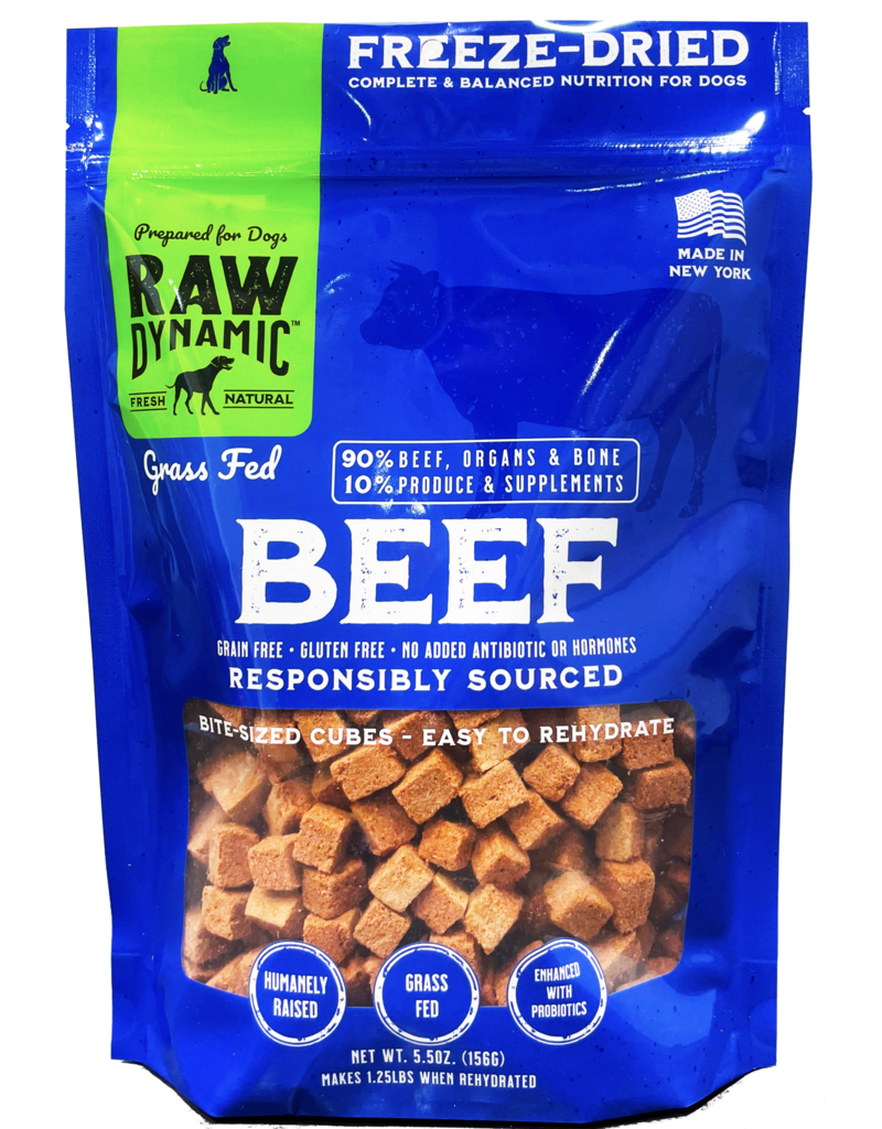 Raw Dynamic Freeze Dried Dog Food Grass Fed Beef Cubes 5.5 oz