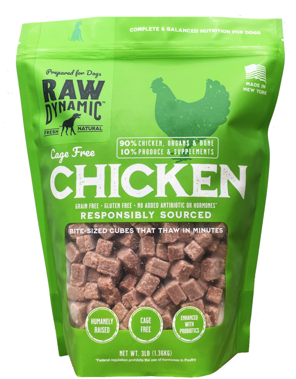 Raw Dynamic Frozen Raw Dog Food Cage Free Chicken Cubes 3 lb
