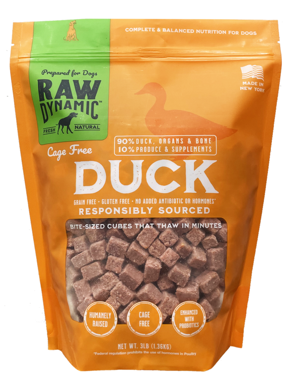 Raw Dynamic Frozen Raw Dog Food Cage Free Duck Cubes 3 lb