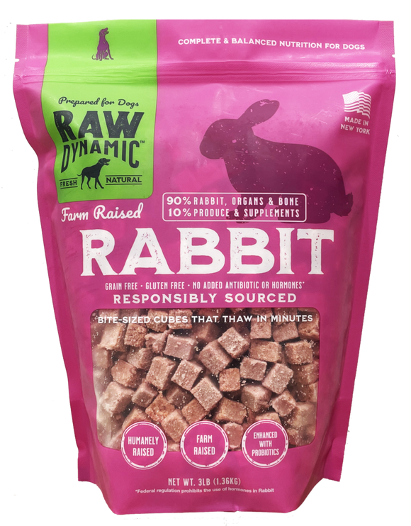 Raw Dynamic Frozen Raw Dog Food Farm Raised Rabbit Cubes 3 lb