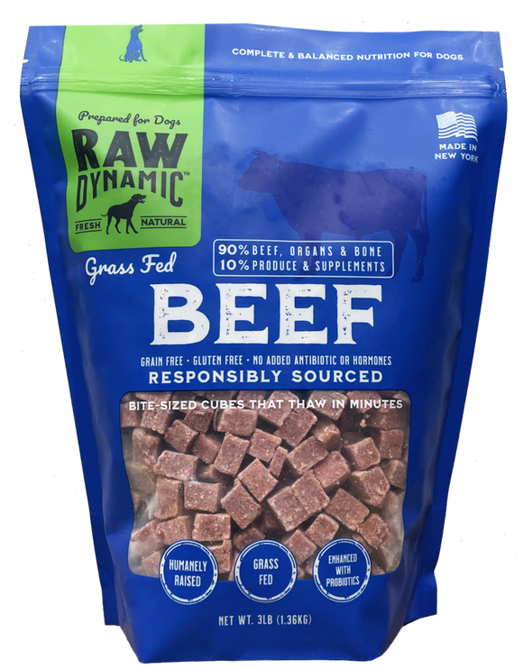Raw Dynamic Frozen Raw Dog Food Free Range Beef Cubes 3 lb