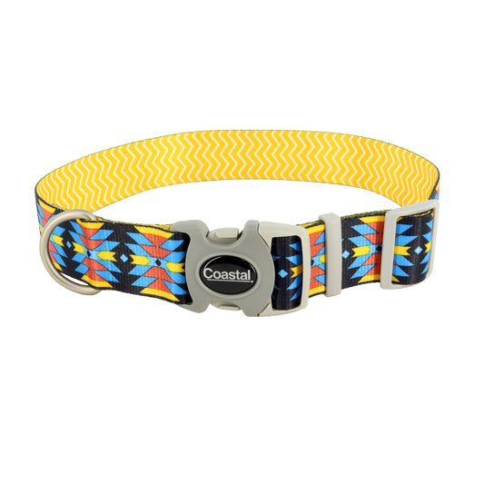 Coastal Sublime Adjustable Dog Collar, Aztec Yellow Chevron, Large - 1 1/2in x 18-26in