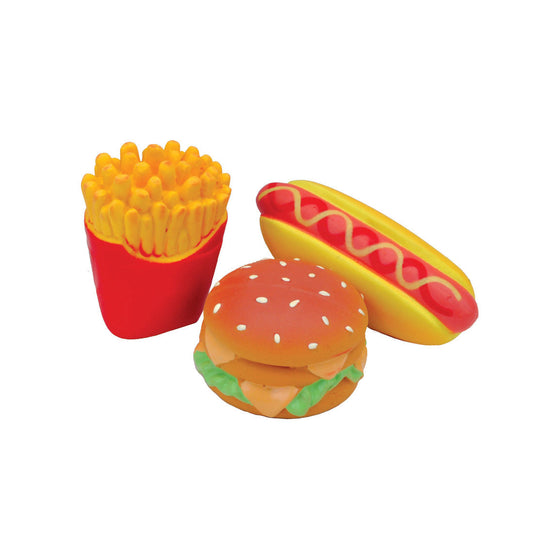 Coastal Li'l Pals Latex Toy Set, Hamburger, French Fry and Hotdog, 4in