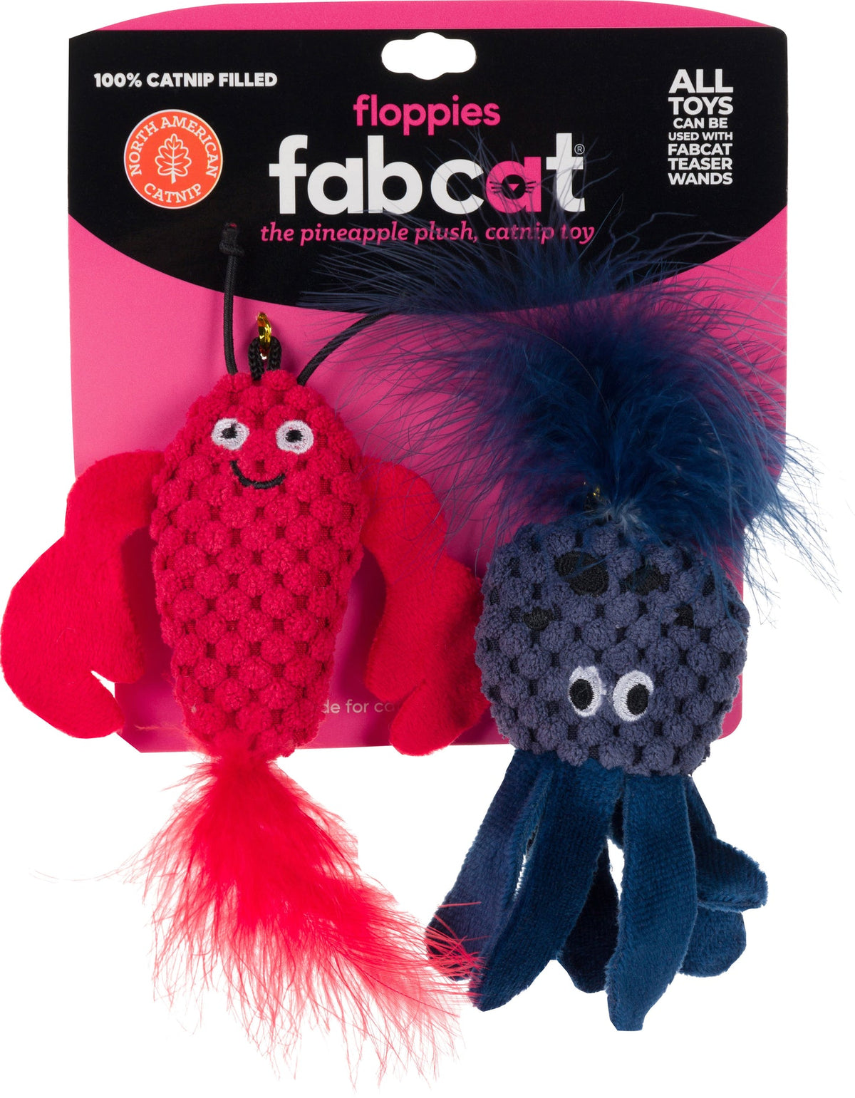 Fabcat Cat Toy Floppy Lobster And Octopus 2 pk