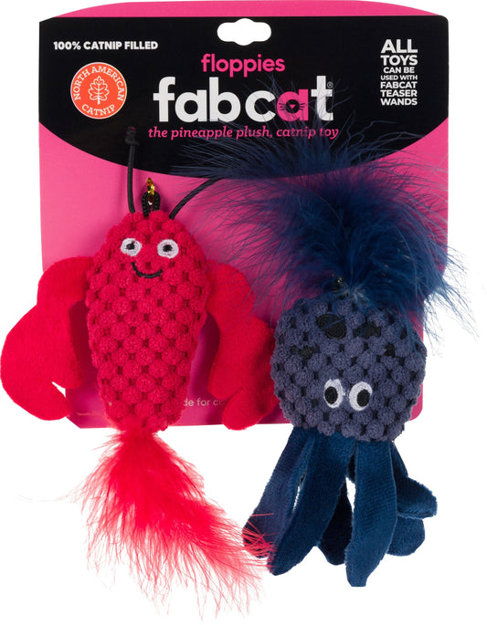 Fabcat Cat Toy Floppy Lobster And Octopus 2 pk