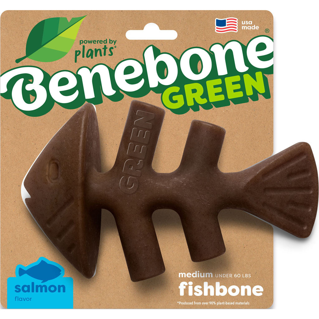 Benebone Dog Toy Eco Bone Green Wishbone Salmon Medium