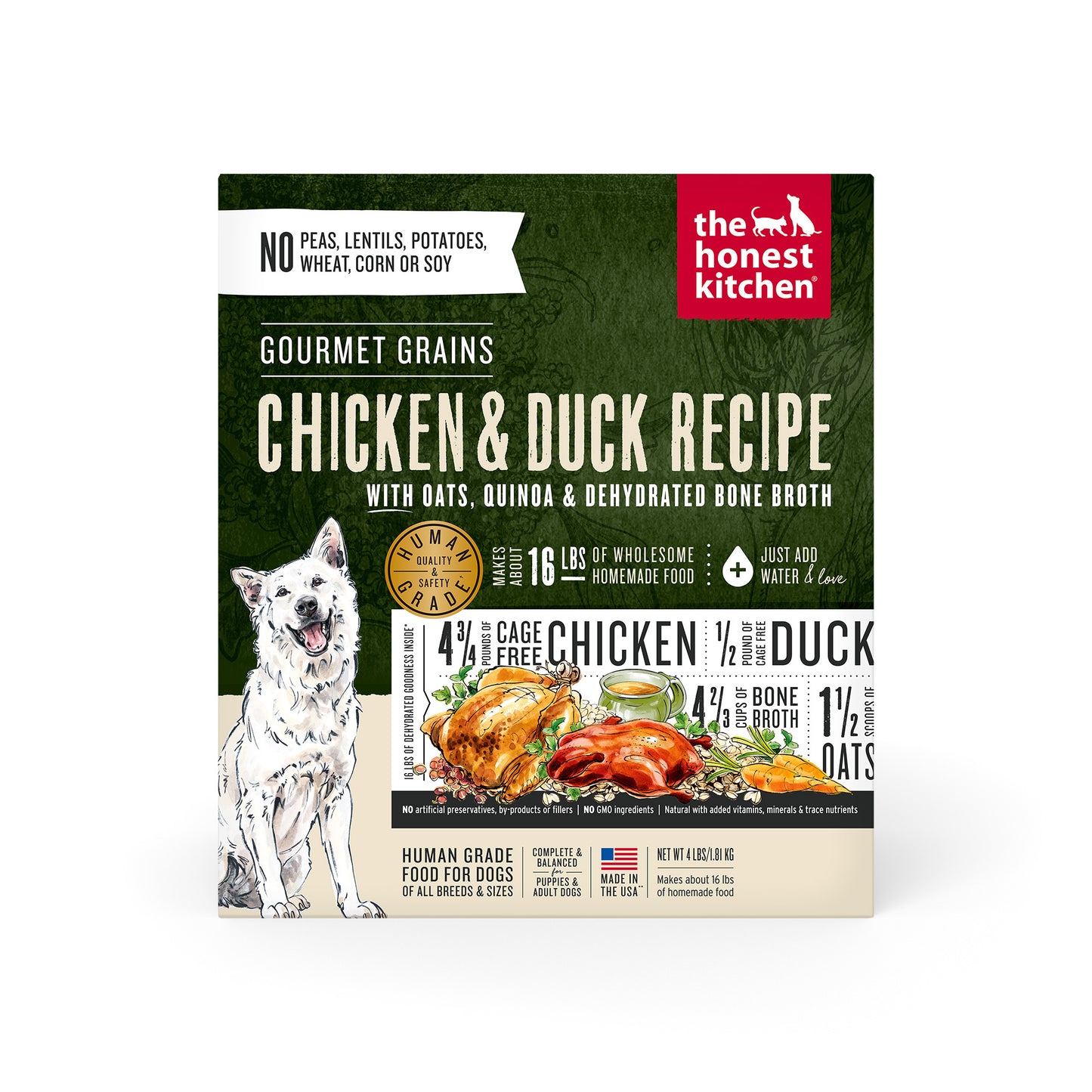 The Honest Kitchen Dehydrated Gourmet Grains Chicken & Duck Dog Food 4lb