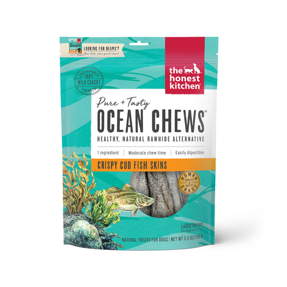 The Honest Kitchen Ocean Chews Crispy Cod Fish Skins Dog Treats 5.5oz