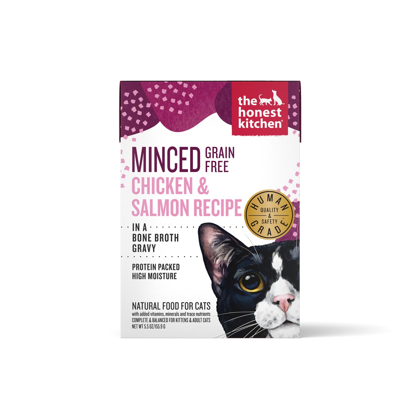 Honest Kitchen Grain Free Minced Chicken & Salmon in Bone Broth Gravy Wet Cat Food, 5.5oz