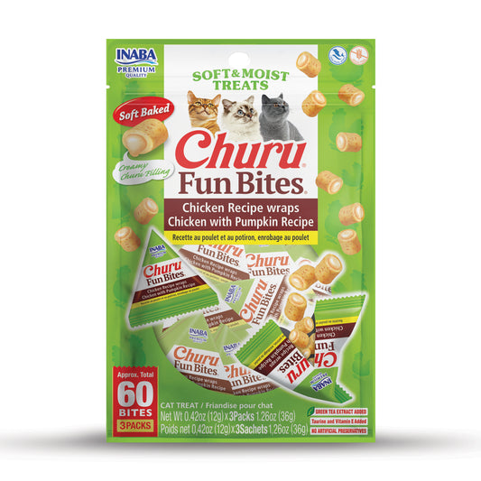 INABA Churu Fun Bites for Cats 0.42oz 3pk Chicken with Pumpkin Recipe