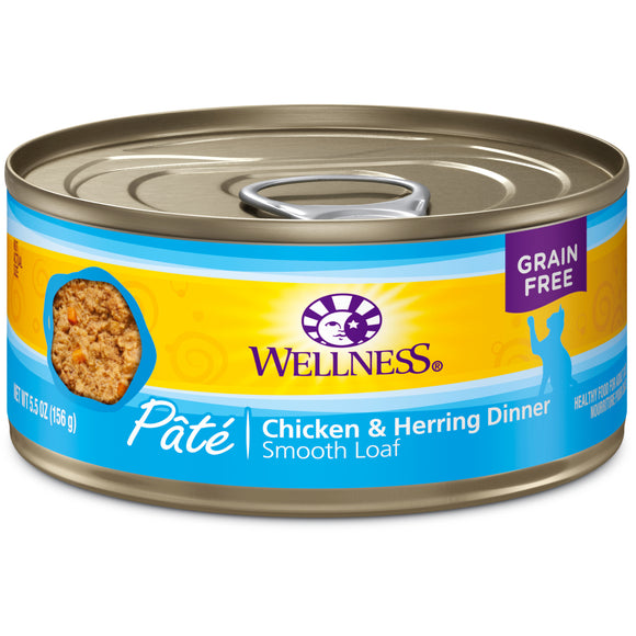 Wellness Complete Health Grain Free Canned Cat Food Chicken & Herring Dinner Pate 5.5oz Can