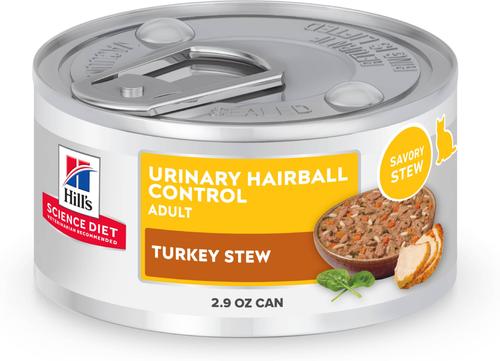 Hills Science Diet Adult Urinary Hairball Control Turkey Stew Cat Food 2.9oz can