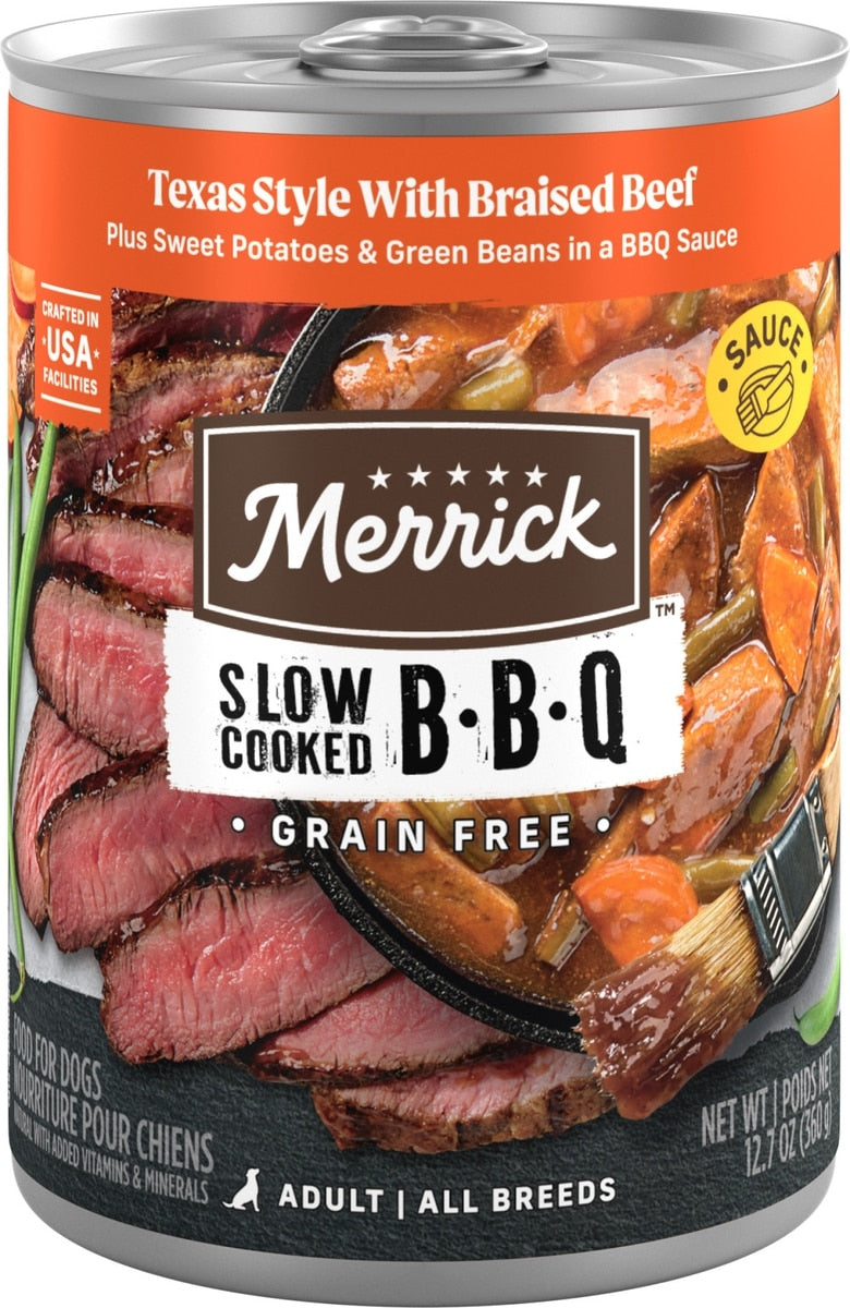 Merrick Slow-Cooked BBQ Texas Style with Braised Beef, 12.7oz Can
