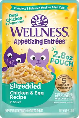 Wellness Appetizing Entrees Shredded Chicken & Egg Natural Grain-Free Wet Cat Food 2.8oz pouch