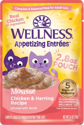 Wellness Appetizing Entrees Mousse Chicken & Herring Natural Grain-Free Wet Cat Food 2.8oz pouch