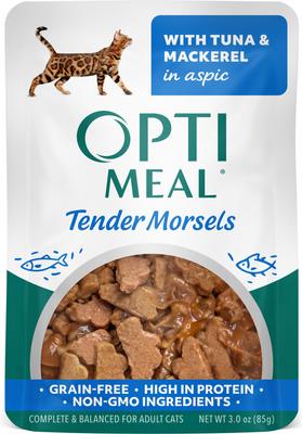Optimeal Wet Cat Food Grain Free 3oz Pouch Tender Tuna Mackerel in Aspic