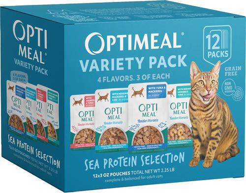 Optimeal Wet Cat Food Grain Free 3oz Pouch Sea Protein Variety 12 Pack