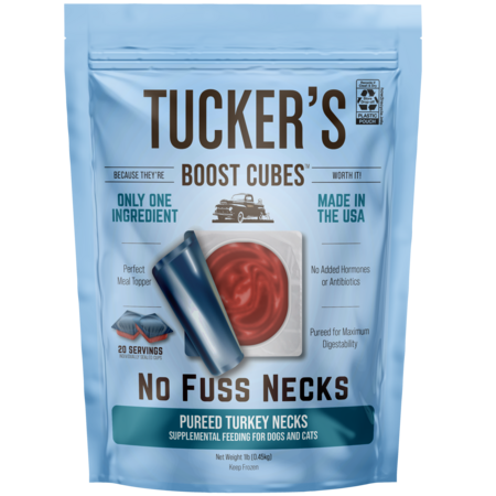 Tucker's Dog Treat Frozen Boost Cubes Turkey Necks 1lb for Dogs