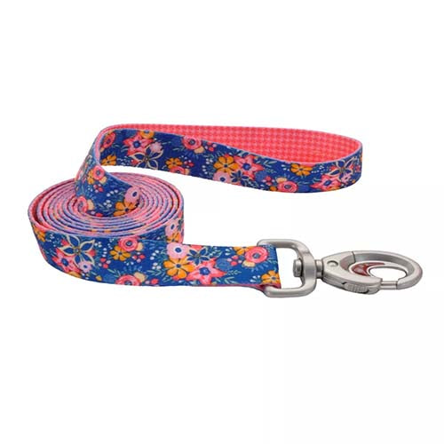 Coastal Sublime 6ft Long 1in Dog Leash Flowers on Navy