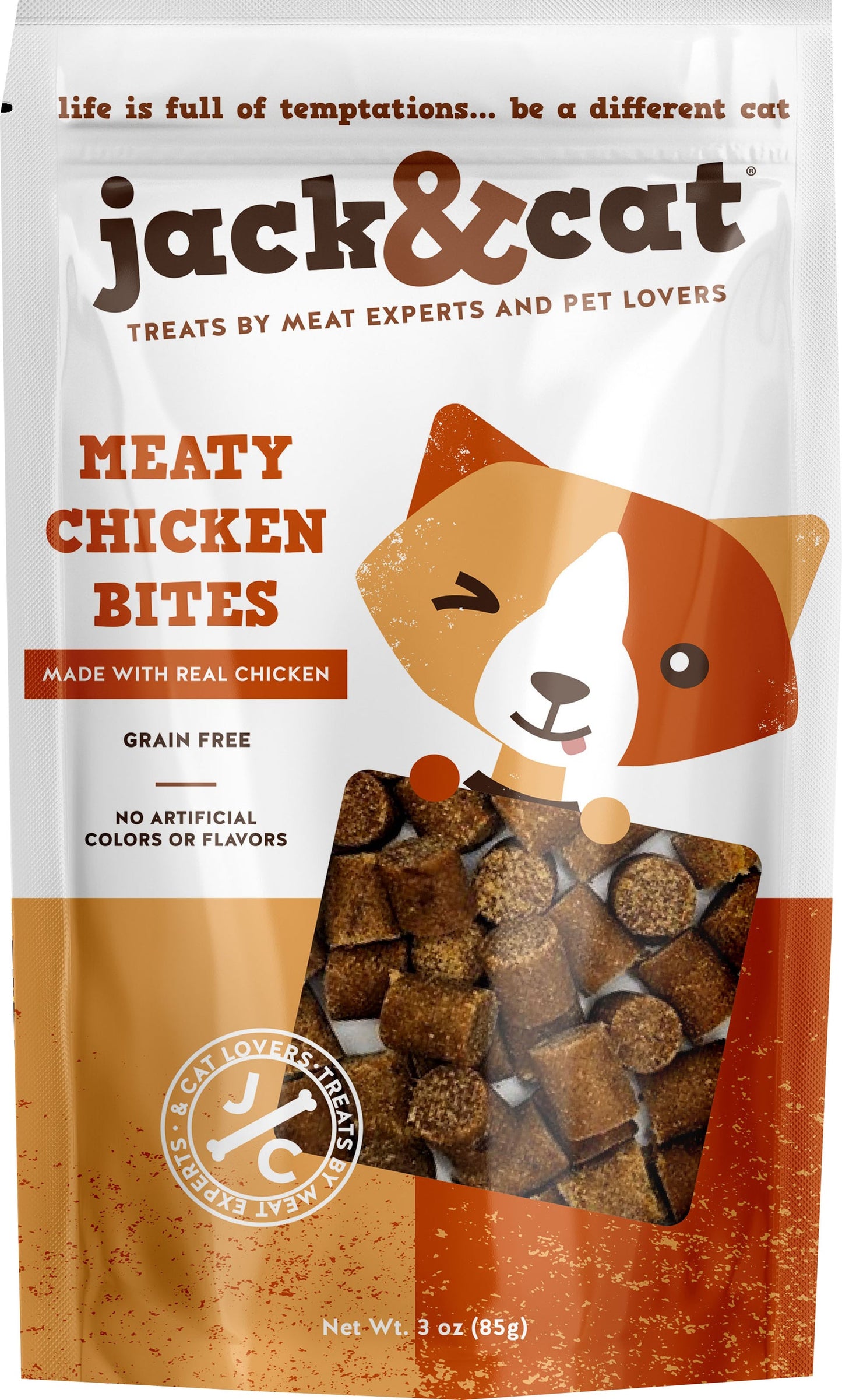 Jack and Cat Grain Free Cat Treats 3oz Meaty Chicken Bites