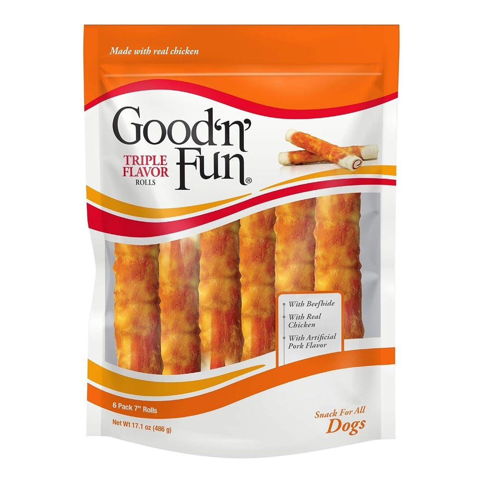Good n Fun Dog Treat Triple Flavor Rolls 6pk