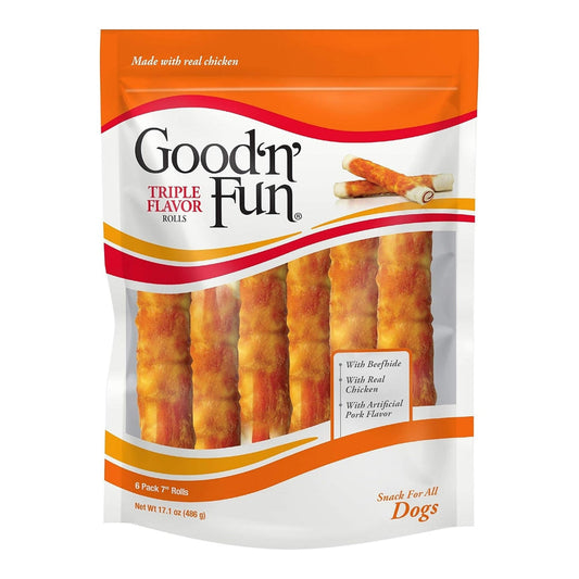Good n Fun Dog Treat Triple Flavor Rolls 6pk
