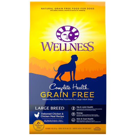Wellness Complete Health Natural Grain Free Dry Large Breed Dog Food Chicken 24lb Bag