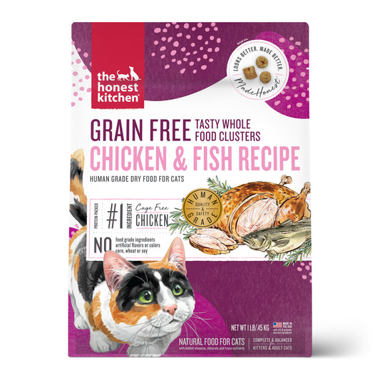 The Honest Kitchen Whole Food Clusters Grain Free Chicken & Fish Dry Cat Food 1lb