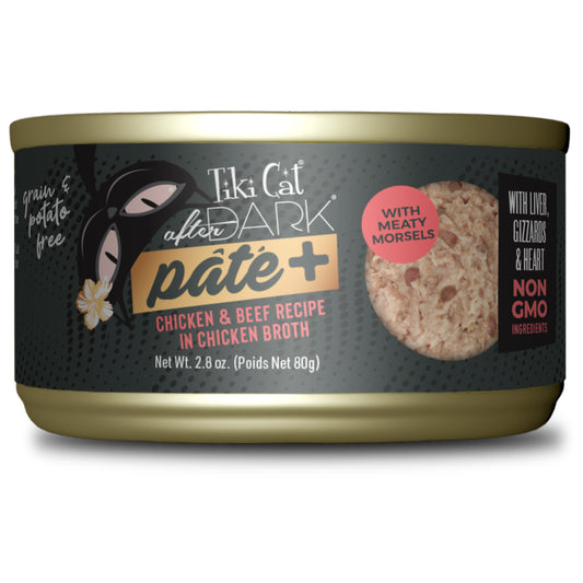 Tiki Cat After Dark Pate+ Wet Cat Food, Chicken & Beef, 2.8 oz. Can