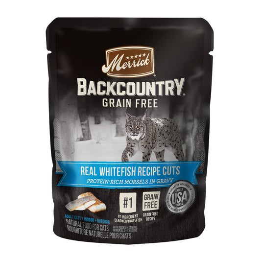 Merrick Backcountry Grain Free Wet Cat Food, Whitefish Recipe Cuts With Gravy 3oz pouch