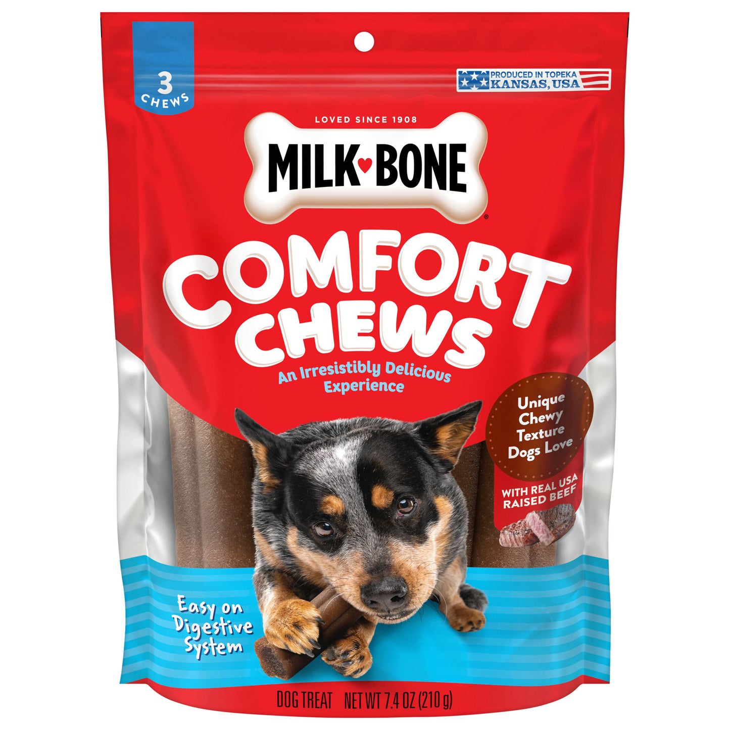 Milk-Bone Comfort Chews, Dog Chews with Unique Chewy Texture and Real Beef, 7.4 Oz. Bag