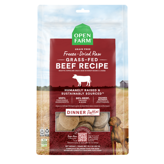 Open Farm Grass-Fed Beef Freeze Dried Raw Patties For Dogs 17.5oz Bag