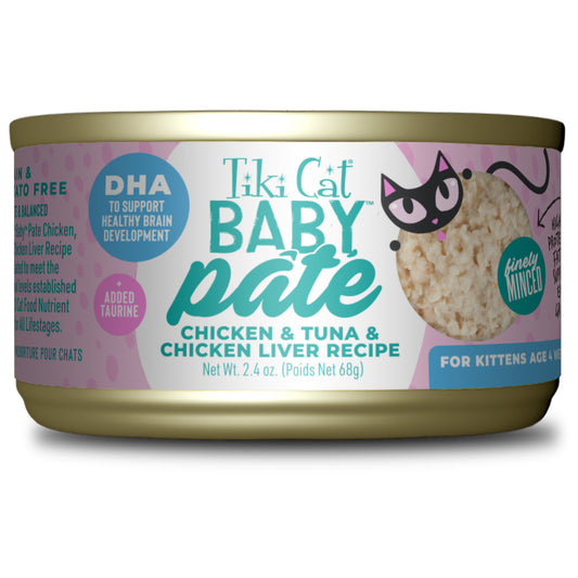 Tiki Cat Baby Pate Wet Cat Food For Kittens, Chicken, Tuna & Chicken Liver, 2.4 oz. Can