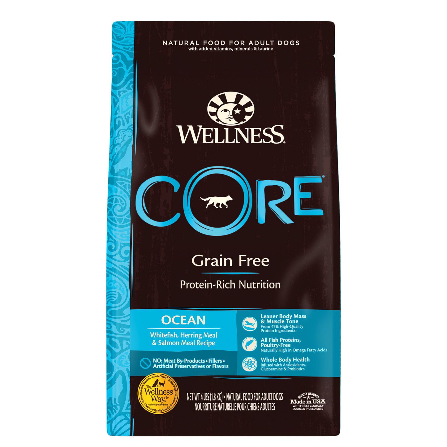 Wellness CORE Natural Grain Free Dry Dog Food Ocean Whitefish Herring & Salmon 4lb Bag