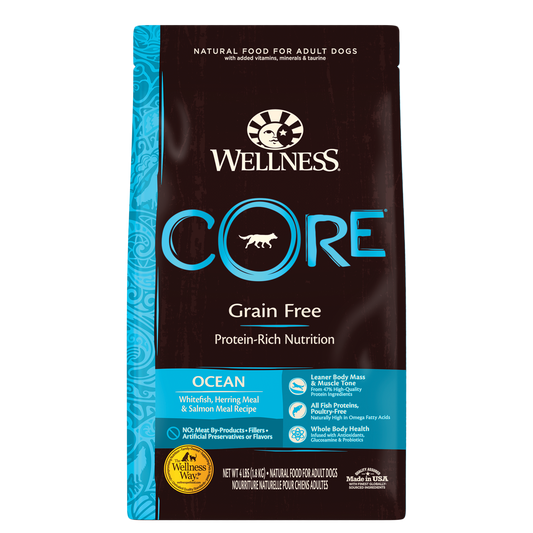 Wellness CORE Natural Grain Free Dry Dog Food Ocean Whitefish Herring & Salmon 4lb Bag