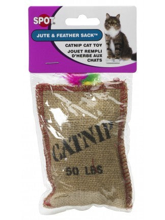 Spot Ethical Pet Cat Toy Jute & Feather Sack With Catnip