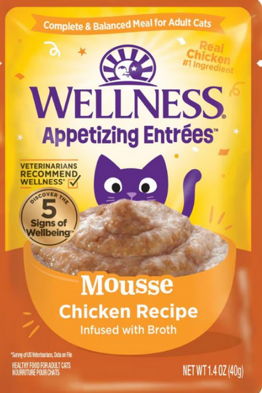 Wellness Appetizing Entrees Mousse Cat Food Pouch Chicken & Broth Recipe 1.4oz